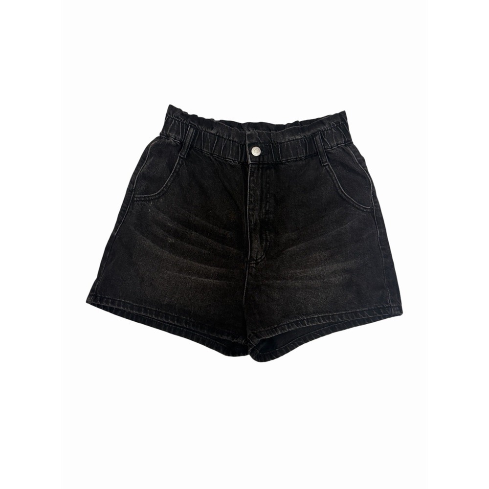 BDG Mom High Rise Black Dark Wash Denim Shorts Size Medium Paper-Bag Waistband